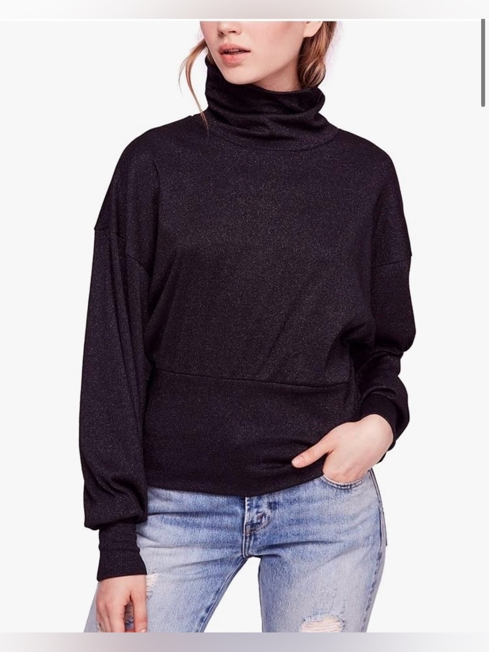 Free People Glam Black Metallic Gold and black Turtleneck Top